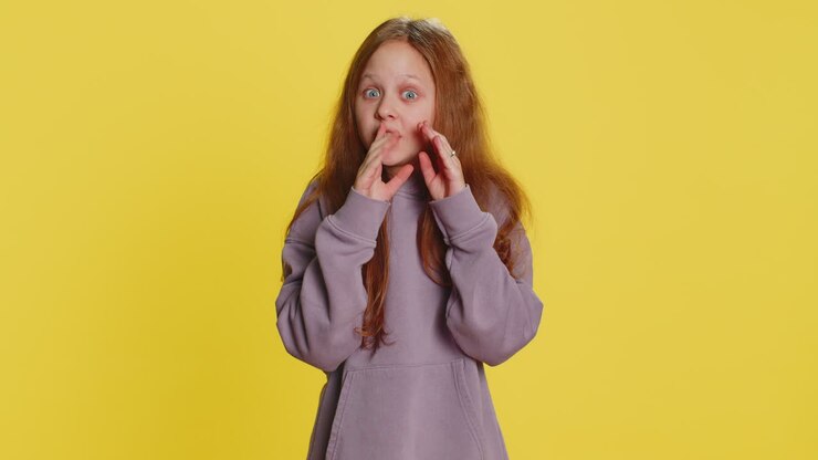 Child girl kid whisper news rumors holding hands near mouth share gossip quiet keep my secrets