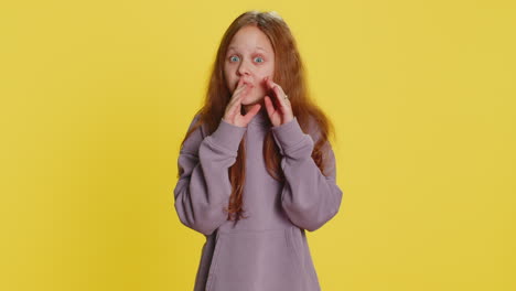child girl kid whisper news rumors holding hands near mouth share gossip quiet keep my secrets