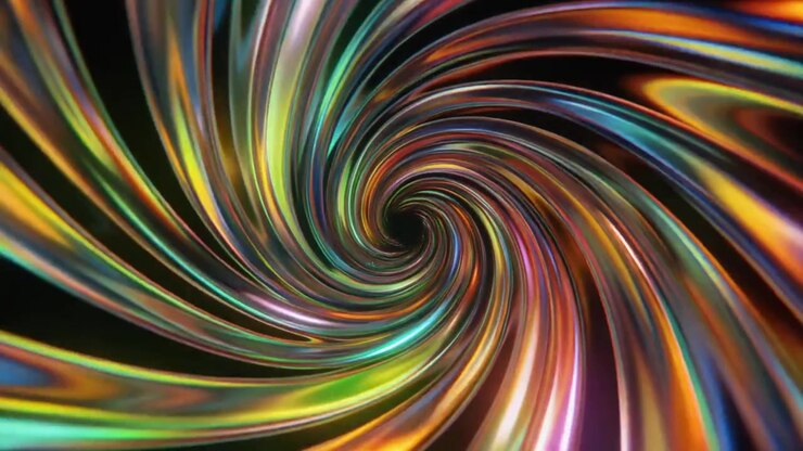 Espiral Abstrata Giratória com Textura Metálica Iridescente