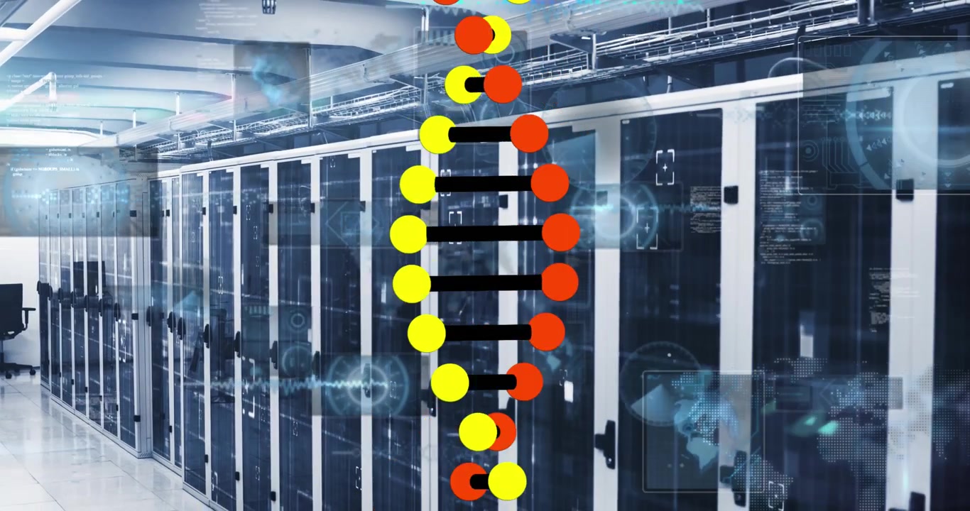 Animation of dna strand spinning over statistics and data processing