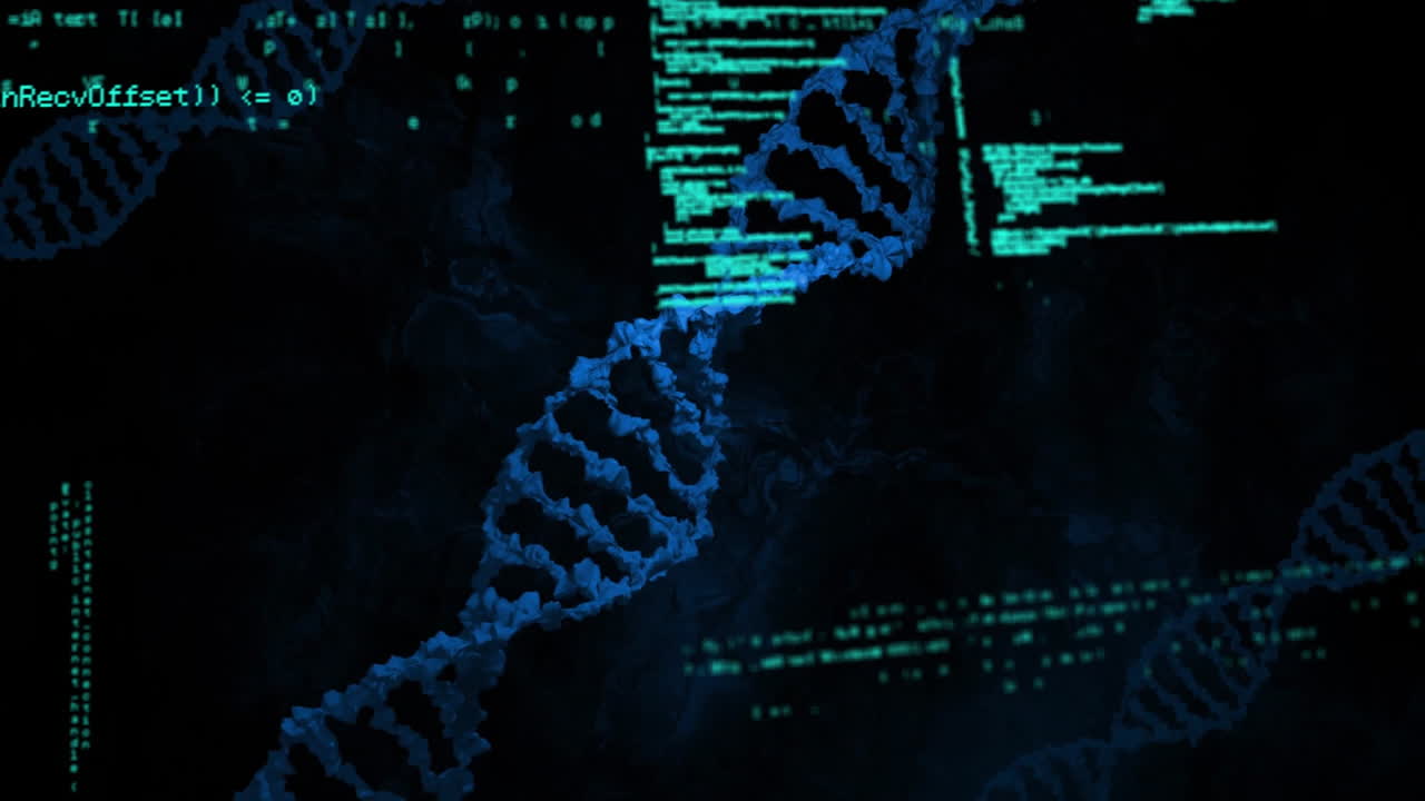 animación del procesamiento de datos sobre cadenas de adn