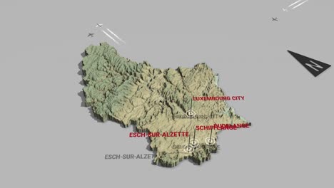 mapa del terreno en 3d de luxemburgo