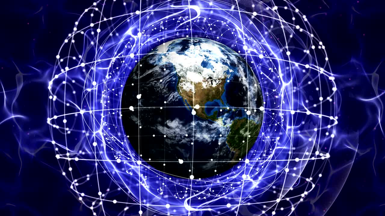 tierra, concepto de red de conexión animación, renderización, fondo, bucle