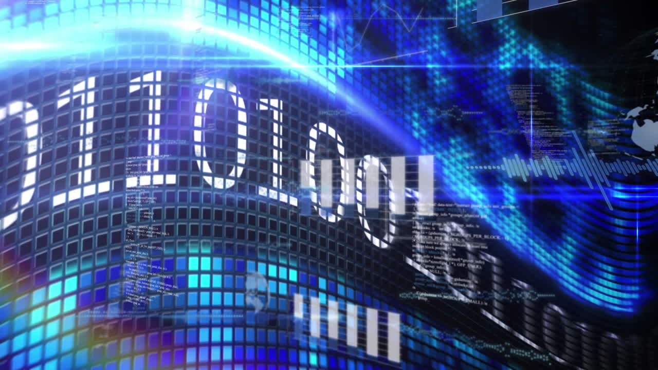 animación de las estadísticas en codificación binaria y procesamiento de datos en un fondo azul brillante