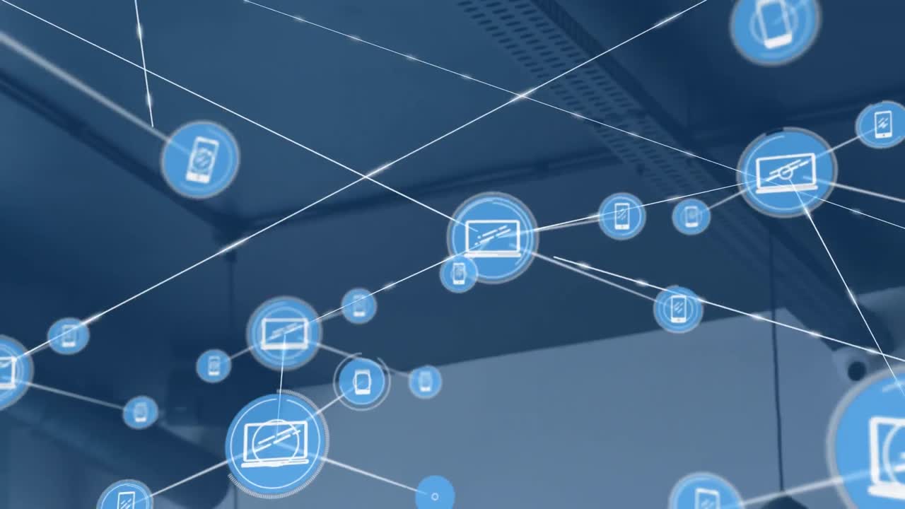 사무실 지붕의 전망에 대하여 디지털 아이콘의 네트워크의 애니메이션