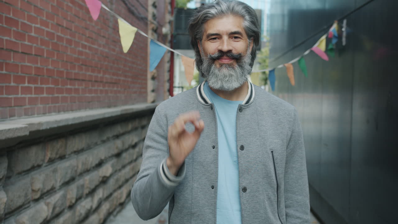 Smiling Man in Urban Alleyway