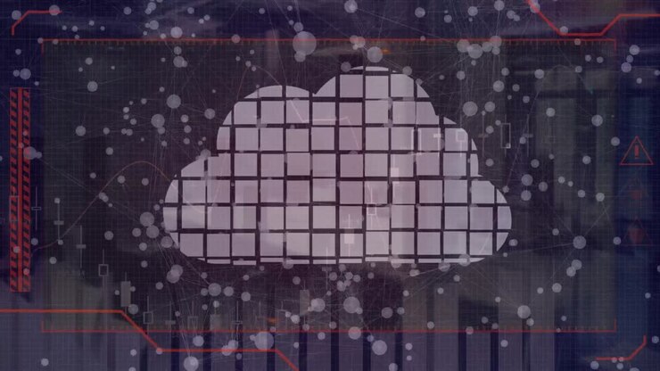 Animation of cloud, networks of connections and data processing over grid