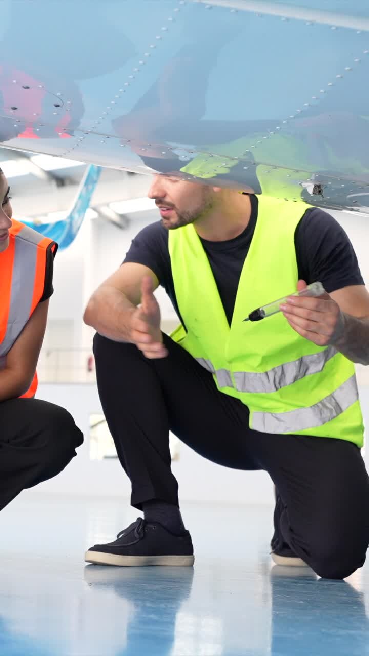 Aircraft Engineers Inspecting Airplane