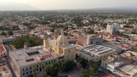 Aerial-View-Of-Catedral-Basilica-Menor-de-Colima-And-Palacio-de-Gobierno-In-Mexico