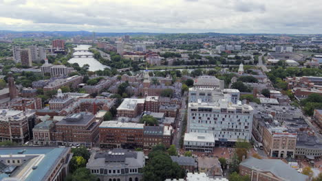 aerial view of a large part of harvard university located in the city of cambridge, massachusetts, usa