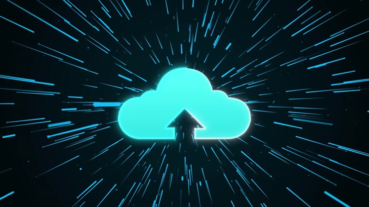 Glowing Cloud Upload Icon with Abstract Motion Lines