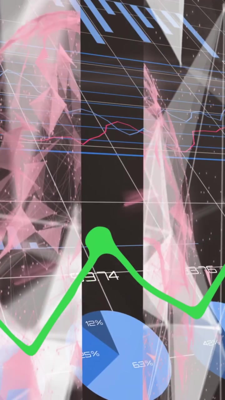 Animation of digital interface and data processing over dark background