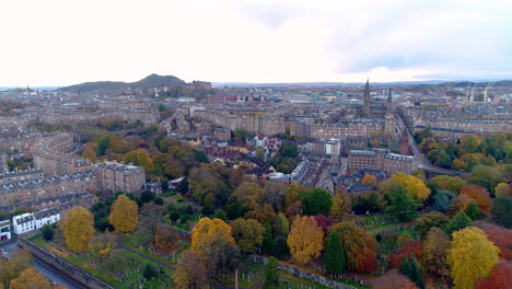 Aerial pan from right to left above Stewart&#039;s Melville College looking towards the Dean Village of Edinburgh