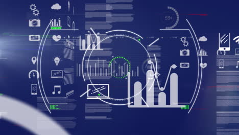 animation of viewfinder over graphs and data in navy digital screen