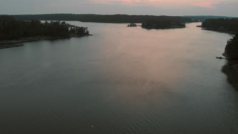 Aerial-Drone-Shot-of-Turku-Archipelago-Sunset