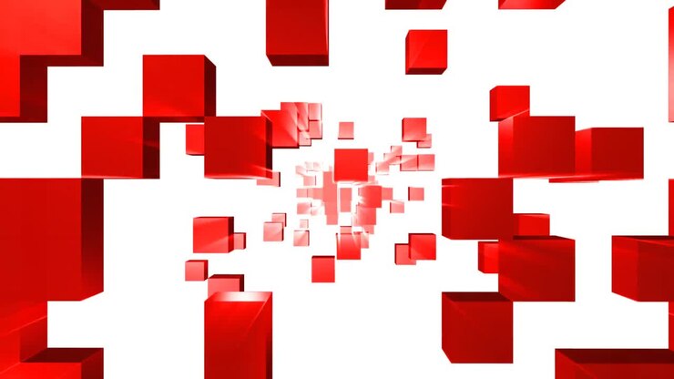 3D animation of red cubes going straight on