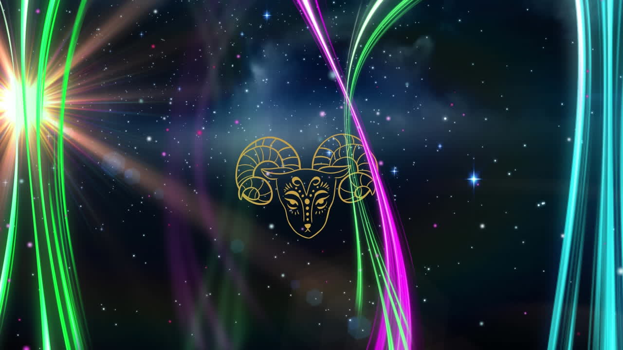 animación del signo de la estrella de aries sobre el universo estrellas brillantes
