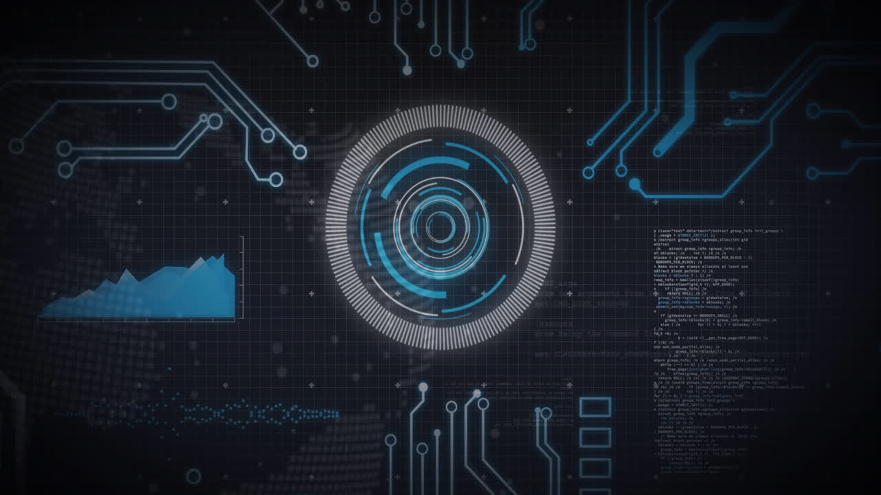 Animation of futuristic digital interface with circular patterns and data in school