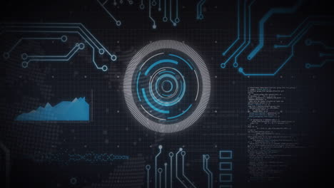 animation of futuristic digital interface with circular patterns and data in school