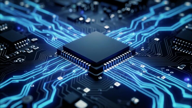Central Processing Unit on Circuit Board with Glowing Data Flow