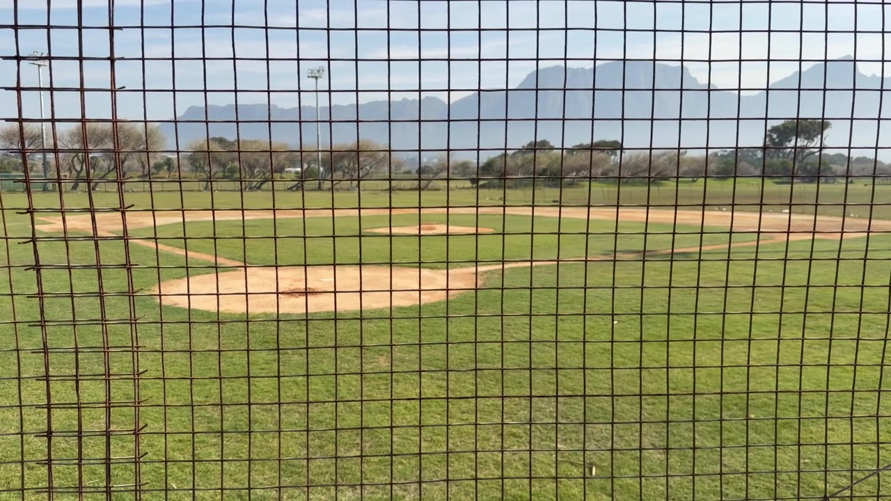 Un campo da baseball visto attraverso una rete.