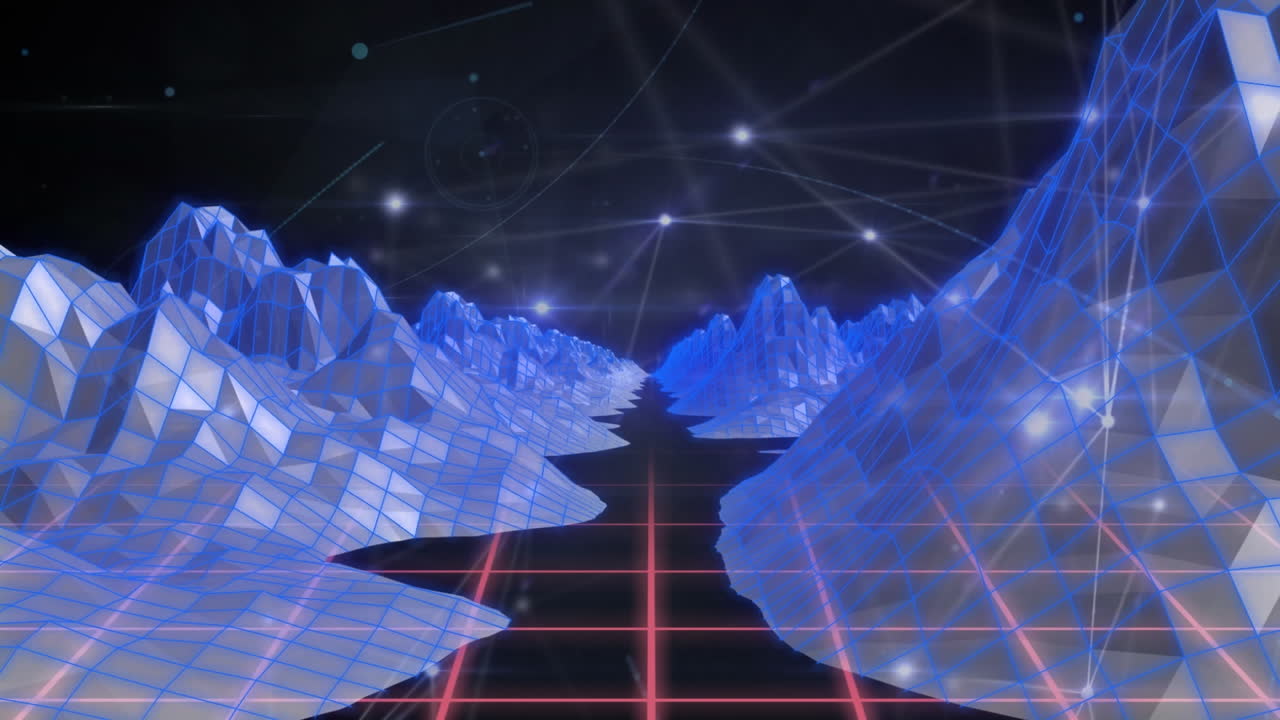 3d 지도와 그리드 위의 연결 네트워크의 애니메이션