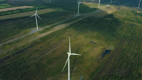 Aerial-tilt-shot,-wind-farm-comes-into-frame