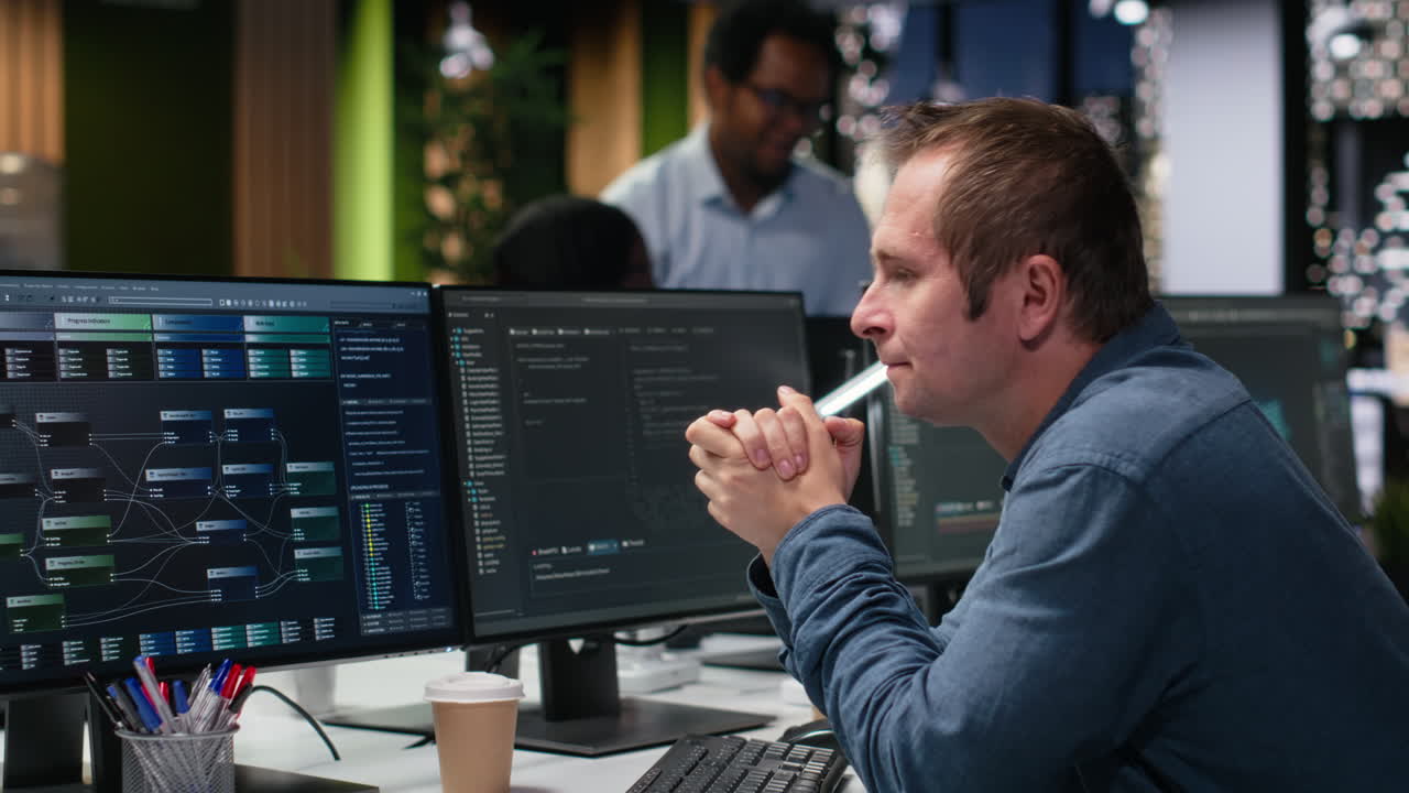 Stressed Programmer Finds Solution While Working on Code in Office