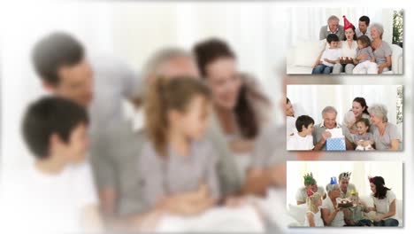 montaje de dos familias animadas celebrando la navidad