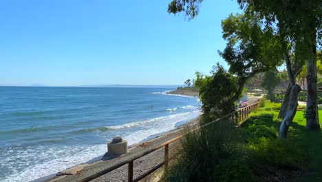 blue sky and sea view in estepona beach in spain, summer time destination, 4k static shot