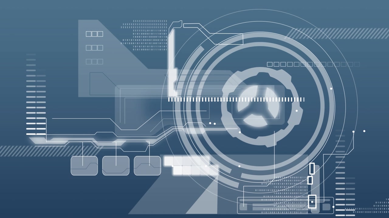 Animation of interface with data processing against blue background