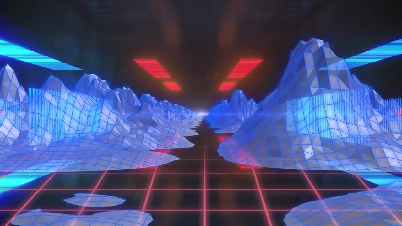 Animation of shapes over digital mountains