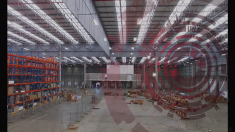 warehouse interior with red target animation overlaying storage racks and boxes