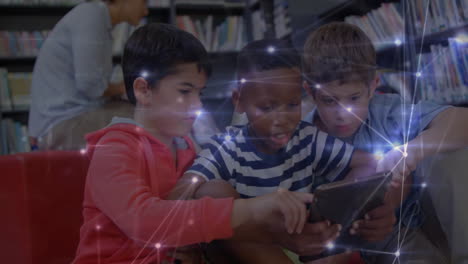 animation of network of connections over diverse schoolchildren using tablet