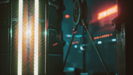 futuristic street with neon glow at night