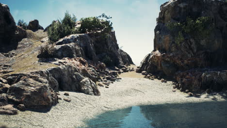 coastal view of a sand beach with cliffs