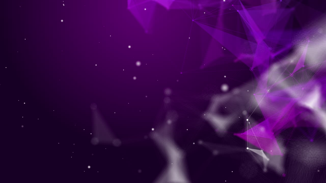 Abstract striped purple background. Geometric plexus lines, triangles and dots. Dark loop animation. Copy space.