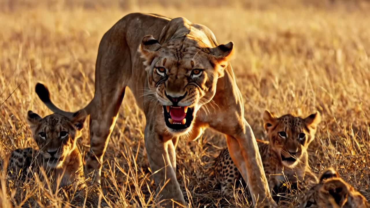 Lioness and Her Cubs