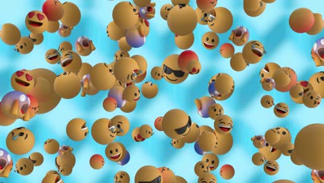 animation of multiple emojis falling over blue background