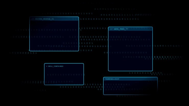 Digital Interface with Floating Data Windows and Binary Code