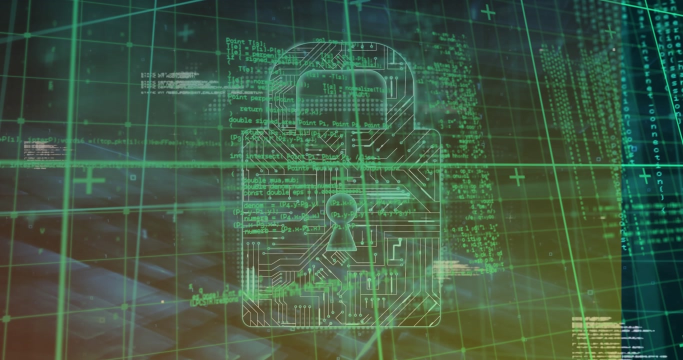 Animation of digital padlock and data processing