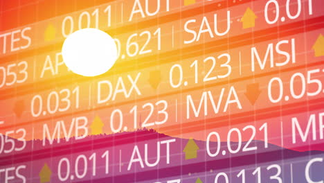 stock investment reward and risk over time - sunrise time lapse and stock symbols double exposure