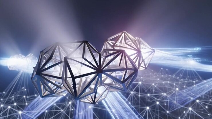 Rete digitale astratta che collega strutture geometriche
