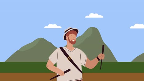 male camper with campfire animation