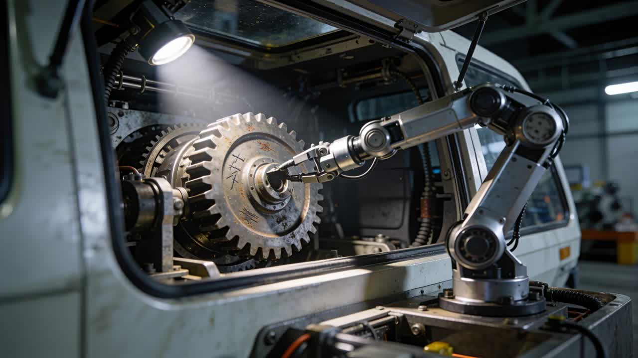 Extending robot arm via control command at machining cell, probing gear hub for machining with tool