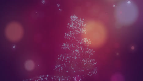 animation of snow falling over glowing christmas tree