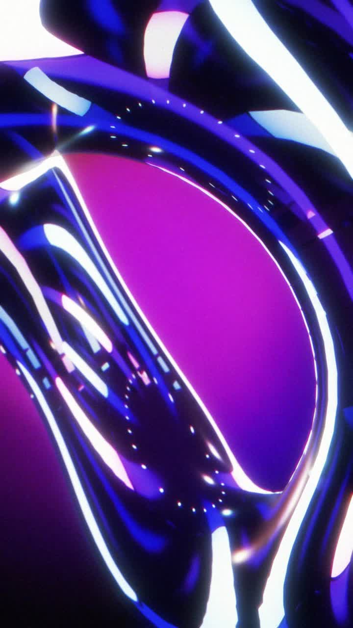 Dynamické abstraktní zářící tekuté linie v purpurové a modré barvě