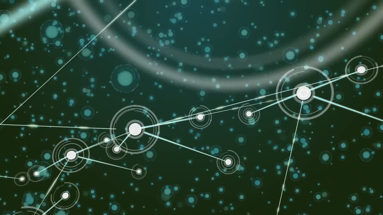 녹색 배경에 있는 점 위의 연결의 애니메이션