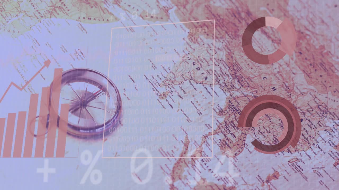 animación de estadísticas y procesamiento de datos en el mapa de asia