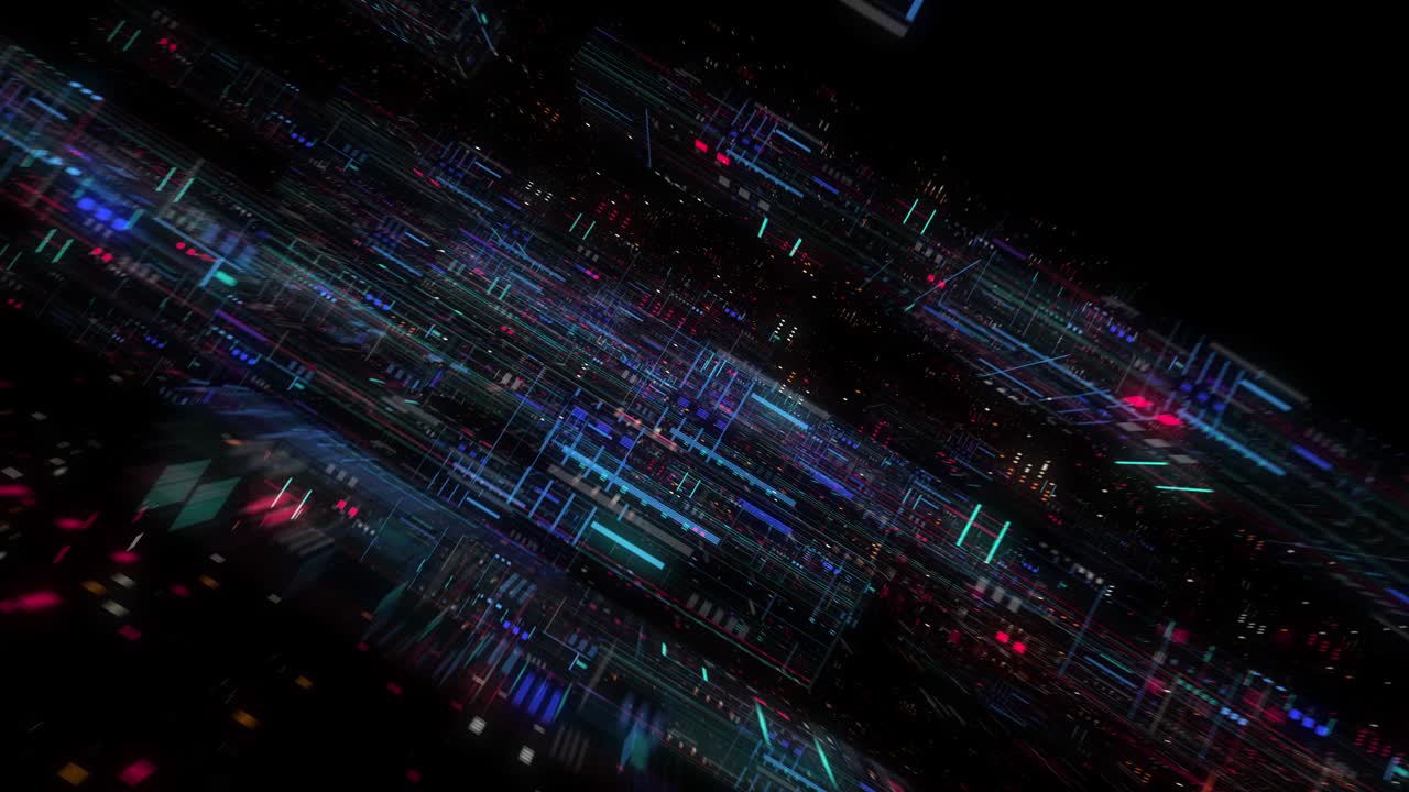 Seamless fly through of abstract circuitry with digital grid background